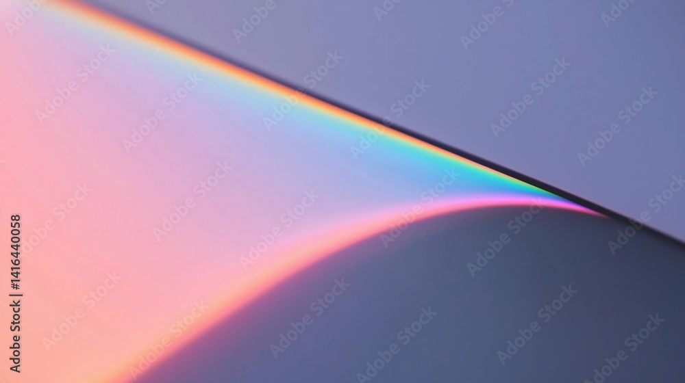 Poster a close-up image showcasing a vibrant spectrum of colors bending elegantly across a surface, highlig