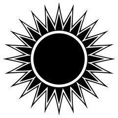 Vector silhouette of a sun with symmetrical rays extending outward in a uniform circular pattern