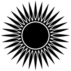 Vector silhouette of a sun with symmetrical rays extending outward in a uniform circular pattern