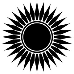 Vector silhouette of a sun with symmetrical rays extending outward in a uniform circular pattern