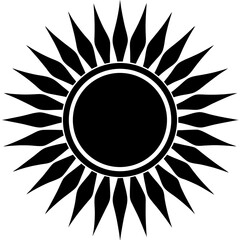 Vector silhouette of a sun with symmetrical rays extending outward in a uniform circular pattern