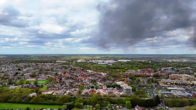 Aerial View of Basildon with new construction site near the train station