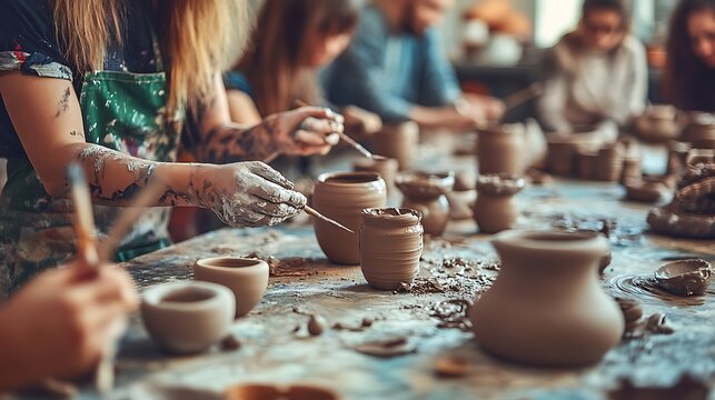Students shape clay in a hands-on pottery class, surrounded by tools and inspiration a creative studio space where learning meets tradition and artistic expression.
