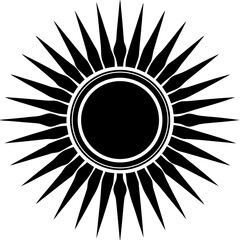 Vector silhouette of the sun with a halo-like set of rays radiating evenly, minimalist design