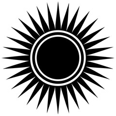 Vector silhouette of the sun with a halo-like set of rays radiating evenly, minimalist design