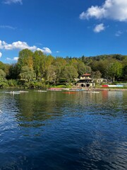 Fototapeta premium River Boathouse Panorama: Torino, Italy
