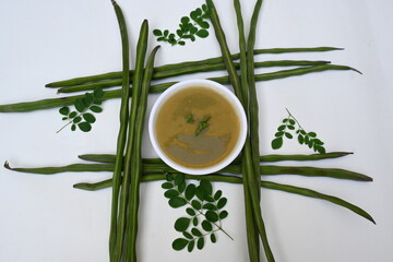 Moringa oleifera or drumstick pods soup. Moringa oleifera other names moringa, horseradish, and ben oil tree and benzolive. Healthy and tasty soup. Healthy drinks. 