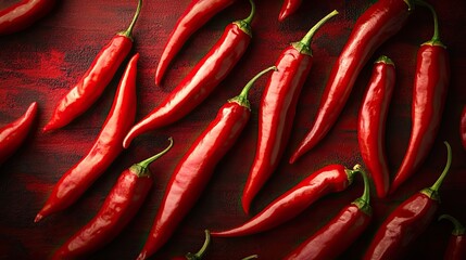 Red chili pepper texture background from a top view.
