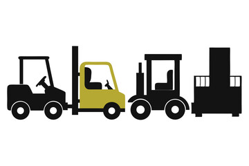 set of Industrial forklift lifting silhouette vector illustration isolated on white background