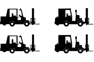 set of Industrial forklift lifting silhouette vector illustration isolated on white background