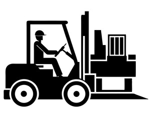 Industrial forklift lifting silhouette vector illustration isolated on white background