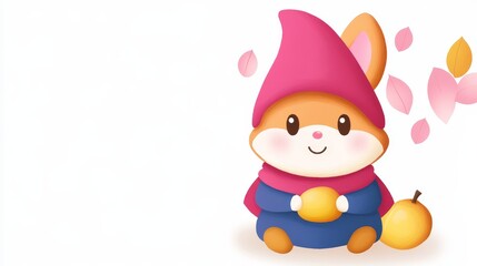 Enchanting woodland creature illustration with whimsical details, gentle colors, fantasy pink cap for creating magical atmospheres and charming designs