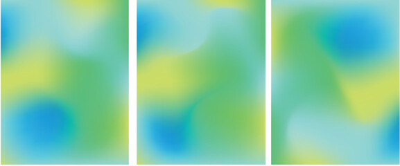 Set of 3 Abstract Blue and Green Gradient Background. Trio of Vibrant Gradient Textures: Blue, Green, Yellow Abstract Blurred Color Swatches: Blue, Green, Yellow (Set of 3). Modern Gradient Background