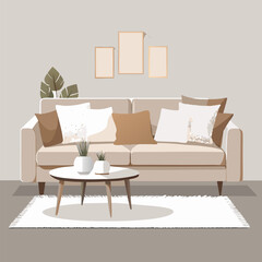 cozy-and-stylish-living-room-with-a-neutral-color vector image on white background