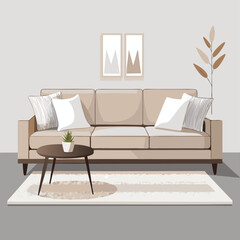 cozy-and-stylish-living-room-with-a-neutral-color vector image on white background