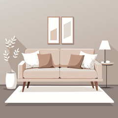 cozy-and-stylish-living-room-with-a-neutral-color vector image on white background