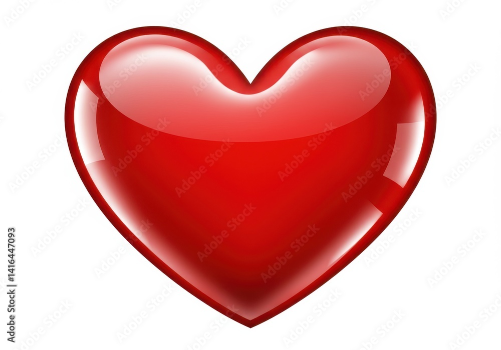 Poster a single red heart shape with a glossy surface isolated on a white background in a digital rendering