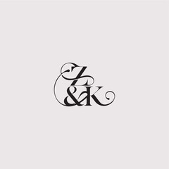 ZK letter elegant and luxury concept bold serif initial calligraphy wedding concept monogram