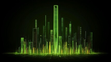 Abstract green city lights night futuristic glowing streaks dark background mystical design