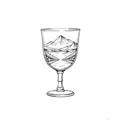 Glass with Mountain Reflection in Minimalist Style  