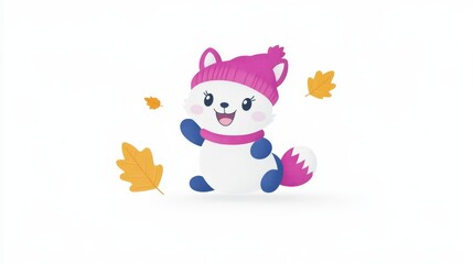 Charmingpixelatedfoxcharacterwithautumnleavesanimatedillustrationperfectforchildrensdesignprojectsandseasonalcelebrationsbringingjoyfulautumnvibeswithitsadorablestyle