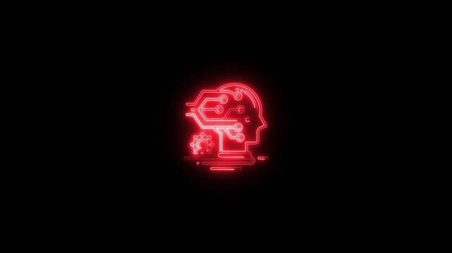 Neon Human Head with Circuit Connections - Symbo, Cyborg Artificial Intelligence neon light sign . Chat with AI or Artificial Intelligence technology. Artificial Intelligence technology concept