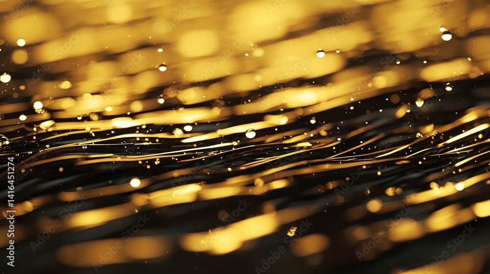 Poster captivating golden waves shimmer with droplets, creating a mesmerizing and tranquil water scene unde