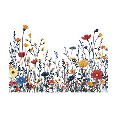 Meadow with wildflowers mix of colorful vector art white background
