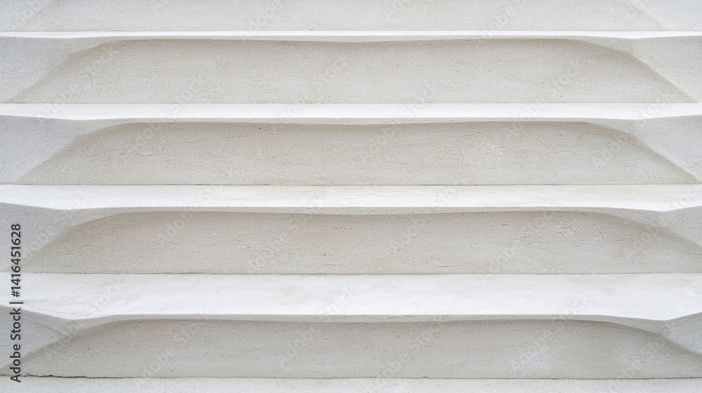 Poster a minimalist view of white stairs, featuring textured surfaces and clean lines, emphasizing simplici