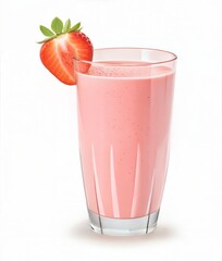 Pink Strawberry Smoothie in Clear Glass with Fresh Garnish