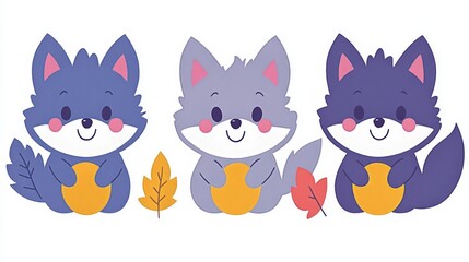 Obraz premium Charming pixelated wolves holding honey pots with autumn foliage offering a delightful scene ideal for endearing children's illustrations and surface design projects