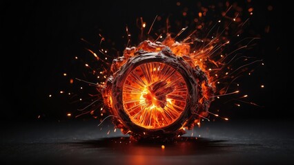 A lit stick of dynamite with a short fuse is placed on top of a box labeled Dynamite.