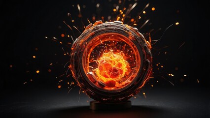 A lit stick of dynamite with a short fuse is placed on top of a box labeled Dynamite.