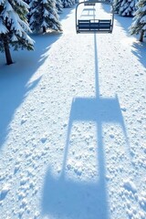Distinct ski lift shadows cast on pristine snow, subtle texture , drawing, black