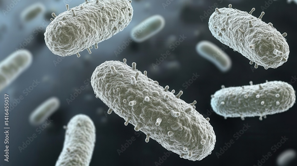 Poster 3d rendering of bacterial cells displaying various genus characteristics in high detail for scientif