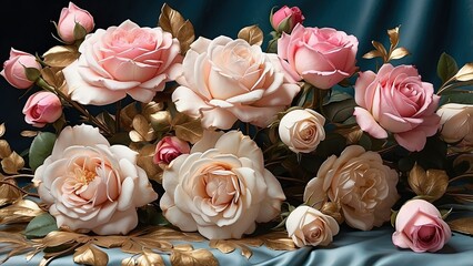 "Watercolor Roses and Leaves: Digital Rendering