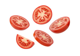 Tomato slices floating in the air