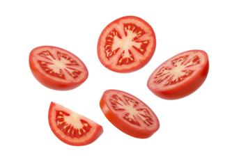 Tomato slices floating in the air