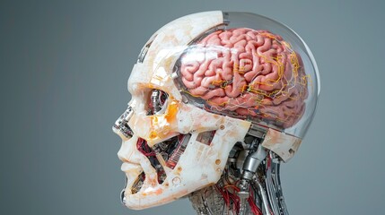 Human brain and skull anatomical model detailed medical illustration for education and healthcare