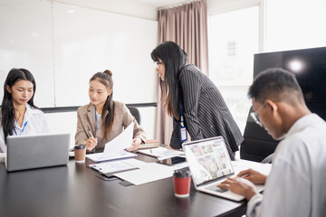 Diversity Woman leadership asian business people training Teamwork meeting asian employees working together colleagues