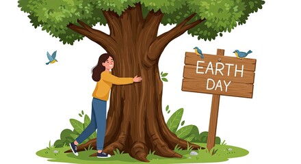 Woman hugging tree earth day illustration environmental sustainability graphic design