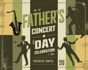 Vintage Father's Day Jazz Poster with Saxophone and Dancing Musicians Illustration