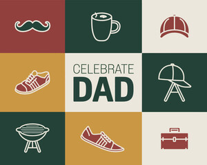 Celebrate Dad Vector Illustration | Father’s Day Icons Pack | Retro Flat Design for Dad Gifts & Cards
