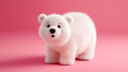 Cute polar bear stands out against a pink background