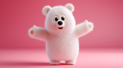 Cute polar bear with arms outstretched on a vibrant pink background