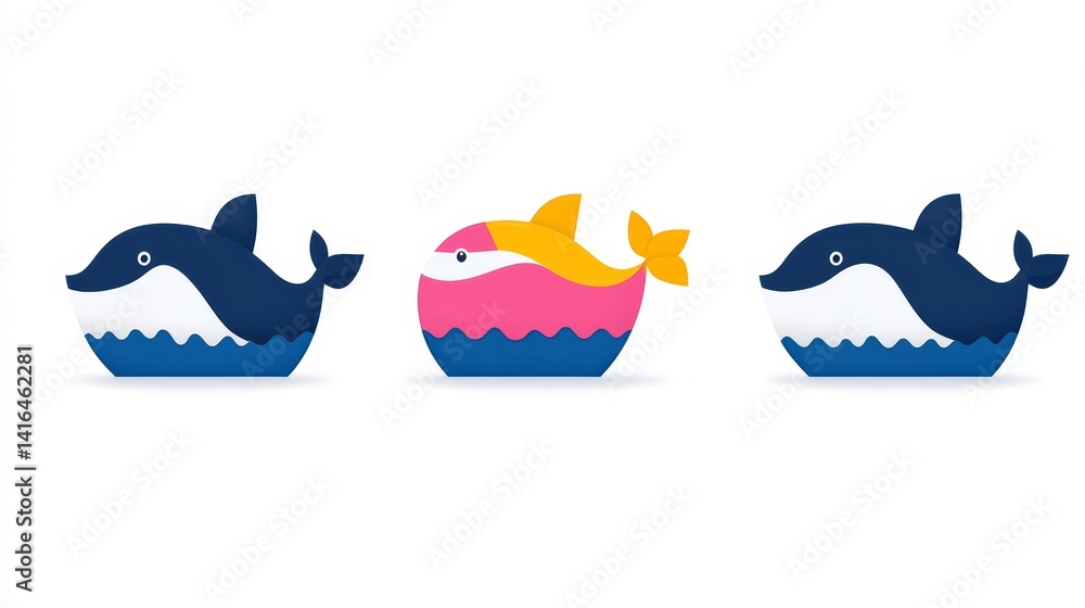 Poster pixelated aquatic predators array three ocean icons 8bit digital ocean creatures graphic design elem