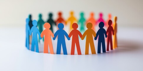 Colorful paper figures unite in solidarity for human rights and social justice on a bright background