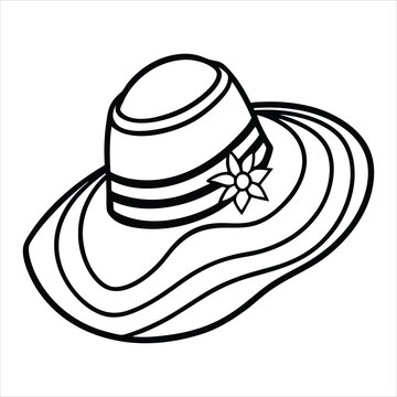 black and white sun hat with flower clip art preview