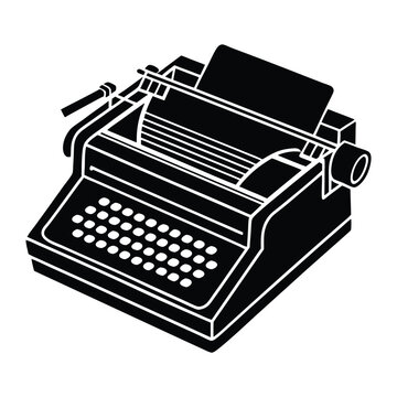 Teletype, typing machine silhouette vector icon illustration on white background 