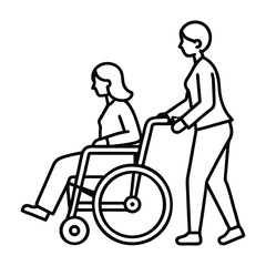 A line art of caregiver assistant vector icon illustration on white background .